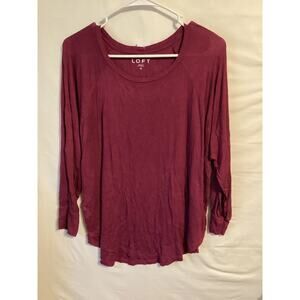 2596 Loft Womens Scoop Neck Long Sleeve Top Maroon Size Medium